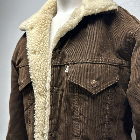 Levi’s Coat Sherpa Lined Jacket Corduroy Brown Snap Vintage USA Made Men's 40 - Picture 7 of 10